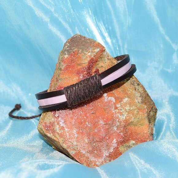 Peaks Jewelry Other - Skye Lane Hemp Accent Boho Tie Leather Bracelet Brown Pink Mens Gift Packaged